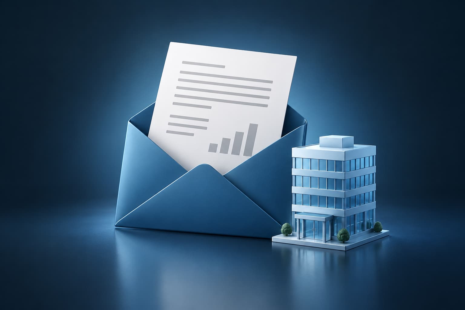 Envelope e escritório em miniatura